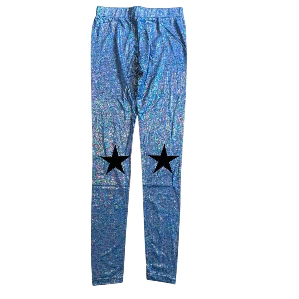 NWOT English Rose Star Patch Iridescent Blue Legging Size S